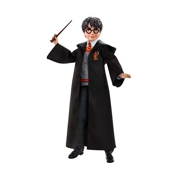 Harry Potter Poupée articulée de 26 cm en uniforme Gryffondor en tissu avec baguette magique, à collectionner, jouet enfant, 