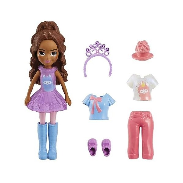 Polly Pocket Ensemble de Jeu Pack de Mode Flamme Shimmer Comprend une poupée, Vêtements et Accessoires supplémentaires pour l