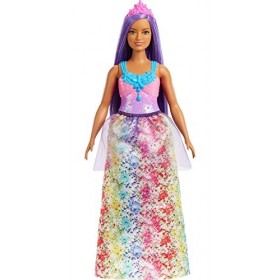 Barbie Poupée Royal Ronde Dreamtopia, Cheveux Violets Avec Corsage Scintillant, Jupe À Fleurs Multicolores Et Accessoire Pour