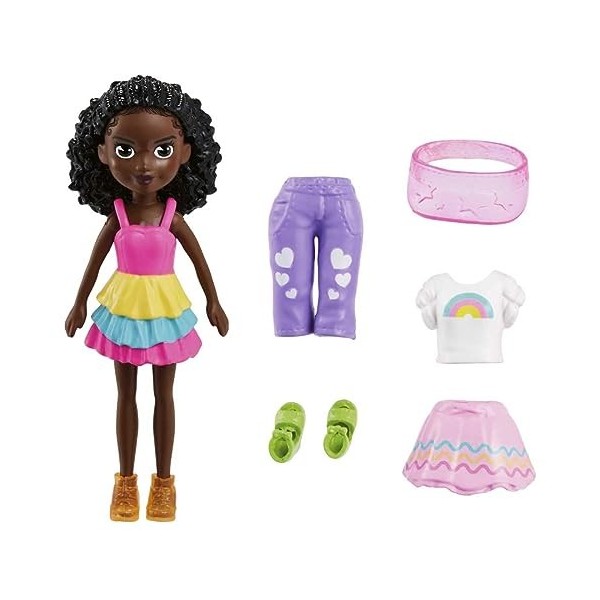 Polly Pocket Ensemble de Jeu Pack de Mode Arc-en-ciel Couleur Pop Comprend une poupée, Vêtements et Accessoires supplémentair