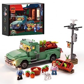 FUNWHOLE Construction avec lumières LED - Camion Agricole Jeu de maquettes de Construction 499 PCS pour Ados et Adultes avec 