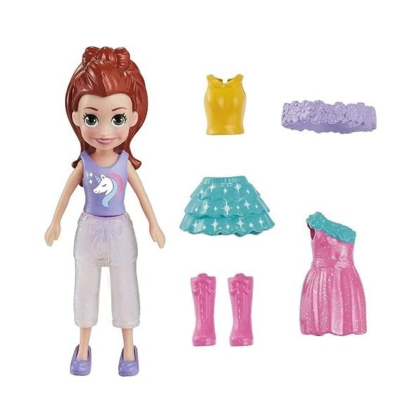 Polly Pocket Ensemble de Jeu de Mode Lilas Shimmer & Shine Comprend une poupée, Vêtements et accessoires supplémentaires pour