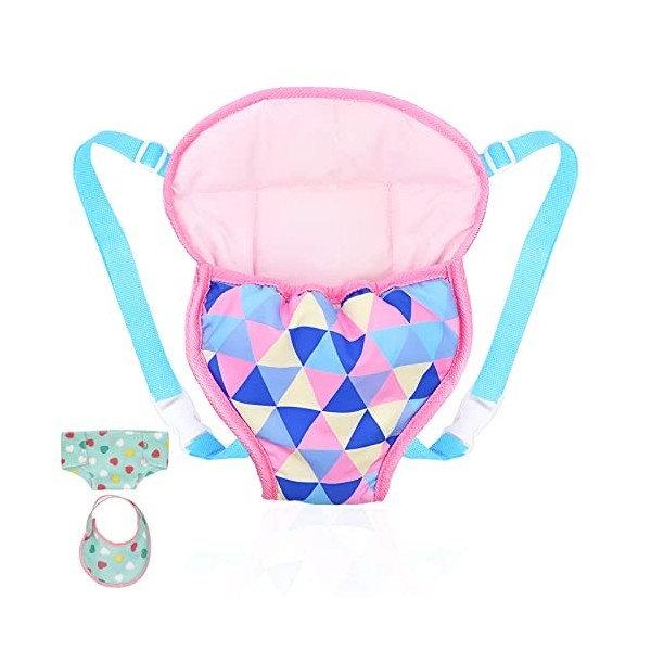 HEAWAA Ensemble de porte-poupée, sac de rangement portable, accessoires de poupée avec couches, bavoirs à pois pour poupées d