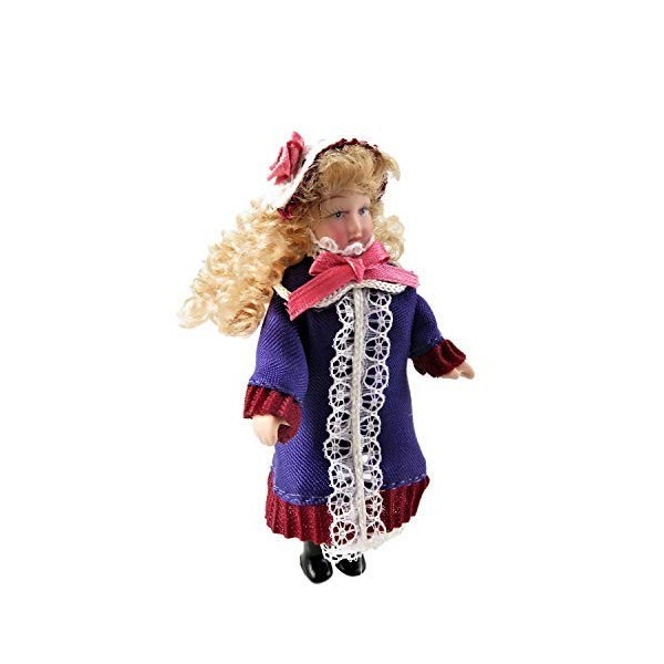 Melody Jane Maison de Poupées Victorien Petite Fille en Violet Robe Manteau 1:12 Porcelaine Personnages