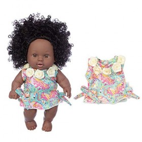 Uteruik Poupée noire de 20,3 cm - Poupée de bébé africaine américaine avec robe - Vêtements pour enfants - Cadeau danniversa