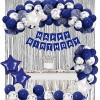 Décorations de ballons danniversaire bleu marine, bannière de joyeux anniversaire bleu et argent avec rideaux à franges pour