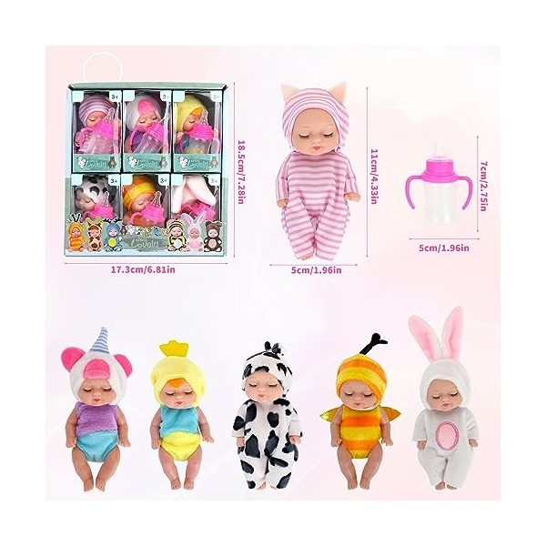 FENYW Mini Poupées Reborn, 6 Poupées Bébé Reborn, Mini Bebe Reborn, Poupee Reborn endormie pour Les Enfants Âgés de 3 an et P