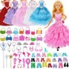 Lot de 55 vêtements Barbie pour poupées et accessoires Barbie, y compris 5 robes de mariée, 20 chaussures, 20 accessoires, 5 
