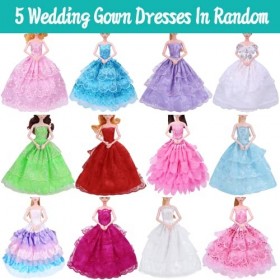 Lot de 55 vêtements Barbie pour poupées et accessoires Barbie, y compris 5 robes de mariée, 20 chaussures, 20 accessoires, 5 