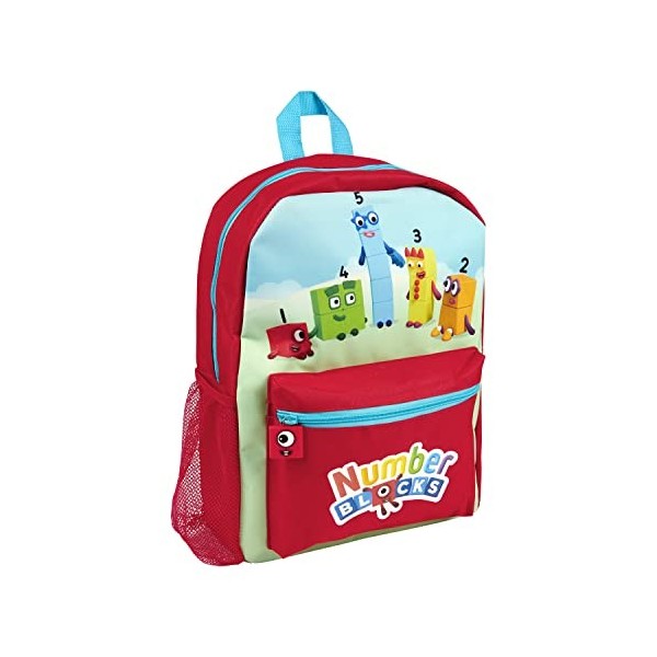 Numberblocks Sac à dos pour enfant 4 pièces comprenant sac à déjeuner, bouteille deau et trousse, Rouge