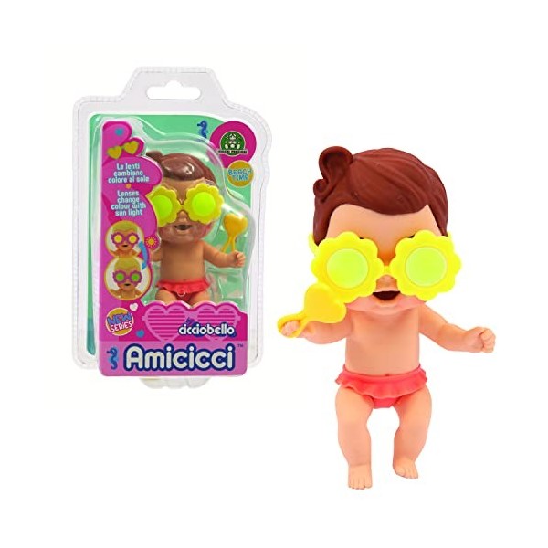 CICCIOBELLO Amicicci, Bébé avec Expressions rigolotes, Série Plage, Lunettes changent de Couleur et Accessoires, Modèle Fille