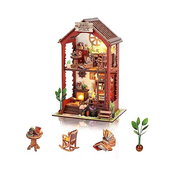 Cuteefun Maison de Poupée DIY Meublée Mini, Kit Maison en Bois, Faire Votre Propre Modèle de Maison Dartisanat, Artisanat Ca