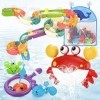 Jouet Bain Bébé Jeu de Bain Crabe Jouet avec Musique,Piste avec Toboggan Aquatique, Jeux De Pêche, Sac de Rangement Jouet de 