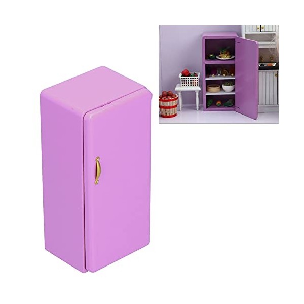 Réfrigérateur de maison de poupée, simulation portable compacte, réfrigérateur de maison de poupée en bois violet élégant pou