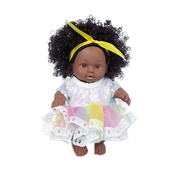 Uteruik Poupée noire de 20,3 cm - Poupée africaine américaine avec robe et bandeau - Cadeau danniversaire de Noël pour enfan