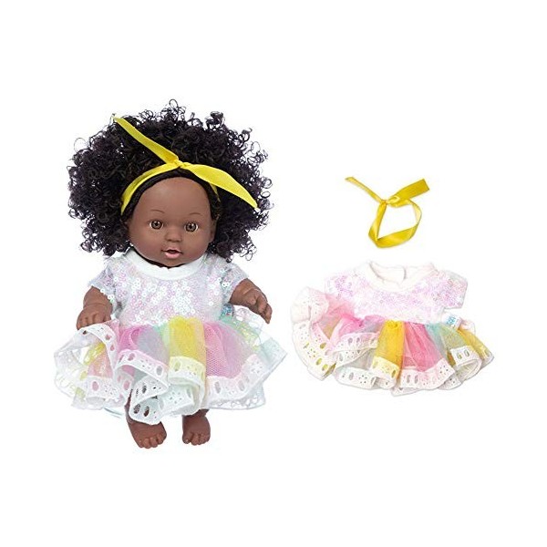 Uteruik Poupée noire de 20,3 cm - Poupée africaine américaine avec robe et bandeau - Cadeau danniversaire de Noël pour enfan