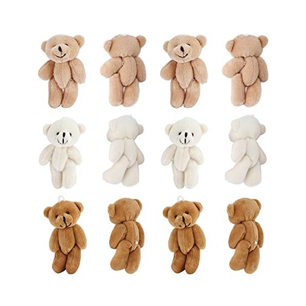 MIGONG 12 Pièces Mini Ours, Mini Animal en Peluche en Velours Artificiel en Coton PP, à Suspendre AUX Sacs à Clés de Voiture 