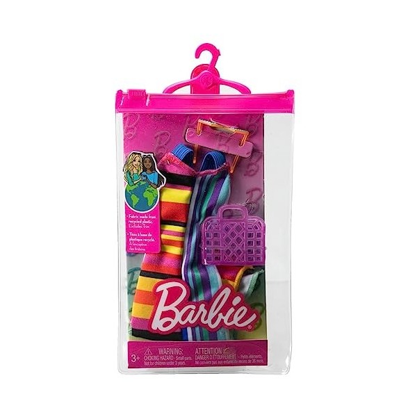 Barbie Fashion Pack - HJT22 - Tenue de vêtements pour poupée - Robe Longue Graphique, Sac à Main et Lunette de Soleil Design