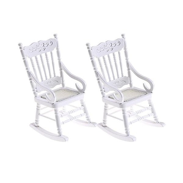 Fdit Chaise à Bascule Miniature En Bois 1:12 Pour Maison De Poupée - Blanc