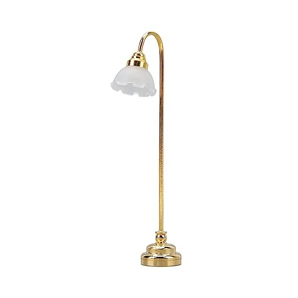 Alomejor Lampadaire Miniature pour Maison de Poupée, Joli Lampadaire à Fleurs Dorées, échelle 1/12, Meubles Miniatures pour D