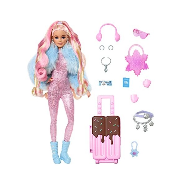 Barbie Poupée Articulée Extra Cool Voyage Avec Tenue De Plage, Chapeau, Tunique Tropicale, Sac Oversize Et Autres Accessoires