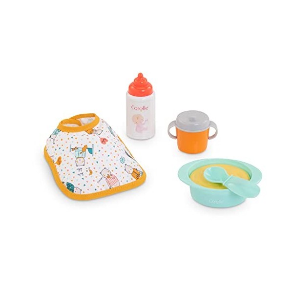 Corolle - Coffret Repas, 5 accessoires, pour Poupon 30cm, dès 18 Mois, Safran, 9000110760