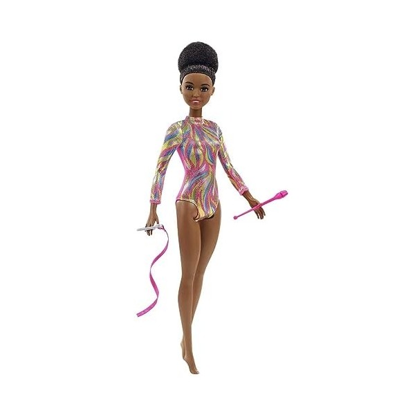 Barbie Métiers de Rêve coffret poupée gymnaste brune en justaucorps, accessoires inclus, jouet pour enfant, GTW37