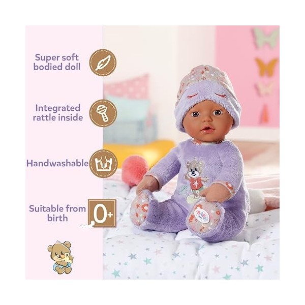 BABY born Sleepy pour bébés – poupée souple de 30 cm avec un hochet intégré et un bonnet de nuit – Convient aux bébés dès la 
