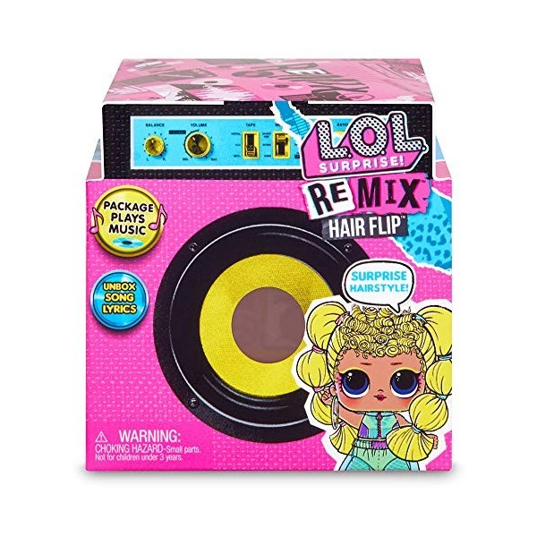 L.O.L. Surprise!, Remix Hair Flip - 15 Surprises Dont 1 Poupée 8 cm, 1 Tiny Disque à écouter sur Le Speaker, Modèles Aléatoir