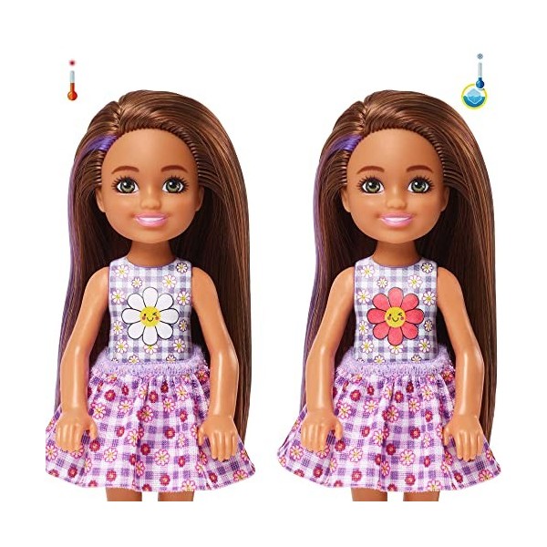 Barbie Assortiment de poupées Mannequin Chelsea Color Reveal avec 6 surprises et changement de couleur, série Picnic, Jouet E