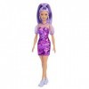 Barbie Fashionistas poupée mannequin 178 aux cheveux longs violets avec robe violette irisée et baskets violettes, jouet pou