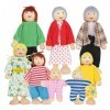 Jooheli Famille Poupées, Famille De Poupées en Bois, Personnage Maison de Poupee, Set de 8 Menbres de Poupée en Bois pour Mai