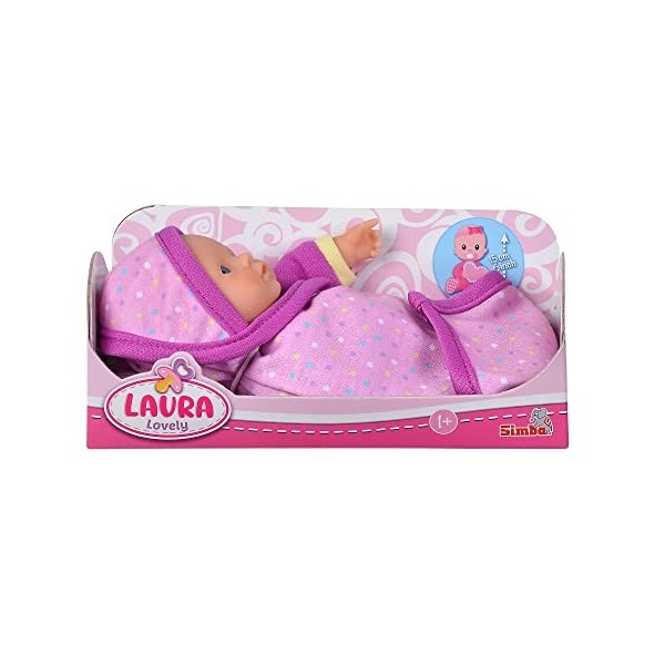 Simba Laura Lovely 105010005 Poupée Souple enveloppée dans Une Jolie Couverture doudoue, 15 cm, poupée de Jeu, poupée bébé à 