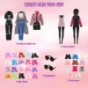 Festfun Poupée Vêtement & Accessoire 5 Set Vêtements Habits avec 5 Baskets 5 Chaussures a Talon Haute 2 Lunettes pour Poupée 