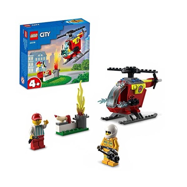 LEGO 60318 City Fire L’Hélicoptère des Pompiers, Jouet pour Filles et Garçons +4 Ans, Figurine Pompier et Brique de Démarrage