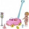 Barbie Famille Skipper baby-sitter coffret Voiture avec mini-poupée fille, feu tricolore et accessoires, jouet pour enfant, G