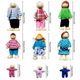 DAJASD Ensemble de Famille de Poupées, 9 Pièces Ensemble de Famille de Maison de Poupée Mobile, Jouets en Bois Familles de Po