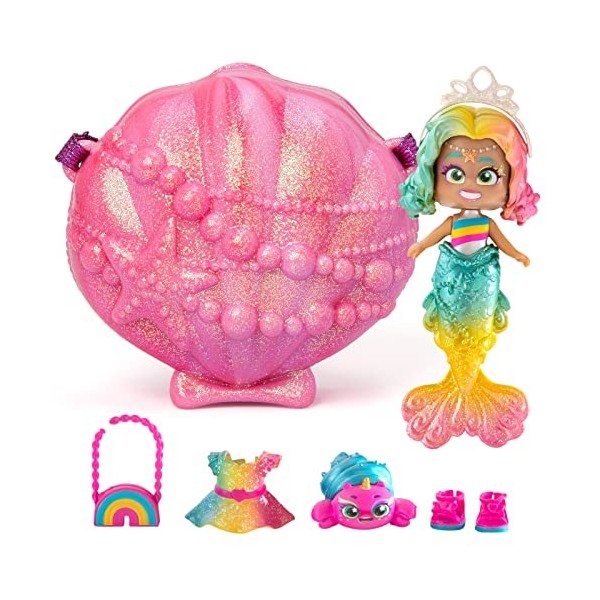 KOOKYLOOS Mermaids Coral Poupée sirène avec 1 Coquille-Sachet, 1 Queue de sirène, 1 Animal de Compagnie, vêtements, Accessoir