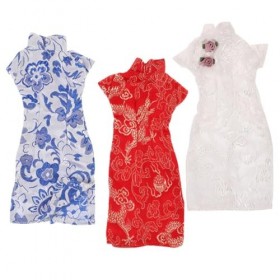 Toyvian 3 Pièces Robe Cheongsam De Poupée Robe Traditionnelle Asiatique Mini Robe De Bal Chinoise Cheongsam Vêtements De Poup