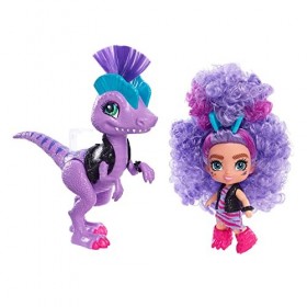 Cave Club Bébé des Cavernes mini-poupée Rebelle 8 cm aux cheveux violets, avec figurine dinosaure et accessoires, jouet pour 