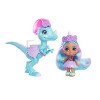 Cave Club Bébé des Cavernes mini-poupée Rebelle 8 cm aux cheveux violets, avec figurine dinosaure et accessoires, jouet pour 