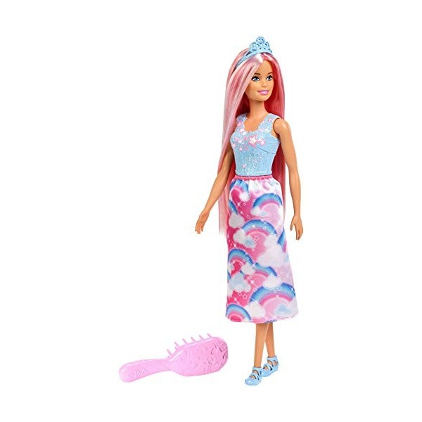 Barbie Dreamtopia poupée princesse chevelure magique avec cheveux ultra-longs roses et blonds, brosse incluse, jouet pour enf