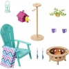 Barbie Mobilier - HJV33 - Ensemble décoration de Maison de poupée Barbie - Terrasse de Jardin, feu de Camp, mangeoire à Oisea