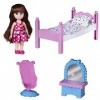 Playkidiz Mini Chambre à coucher Poupée Playset: Preport Play Brunet Mini Poupée avec lit super-durable, miroir et chaise pou