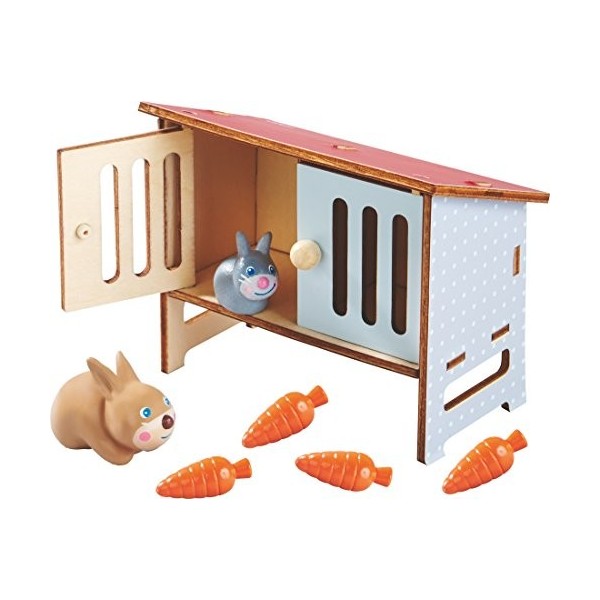 HABA Little Friends Rabbit Mimi - Includes Mommy & Baby Bunny with Carrots & Hutch