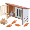 HABA Little Friends Rabbit Mimi - Includes Mommy & Baby Bunny with Carrots & Hutch