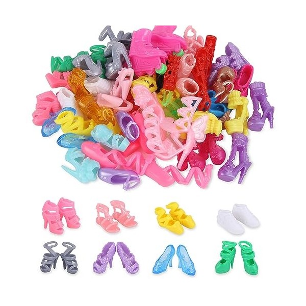 Lot de 30 paires de chaussures de poupée de différents styles, bottes à talons hauts, couleurs assorties, chaussures plates e