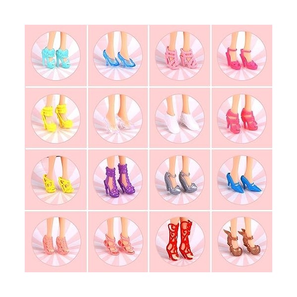 Lot de 30 paires de chaussures de poupée de différents styles, bottes à talons hauts, couleurs assorties, chaussures plates e