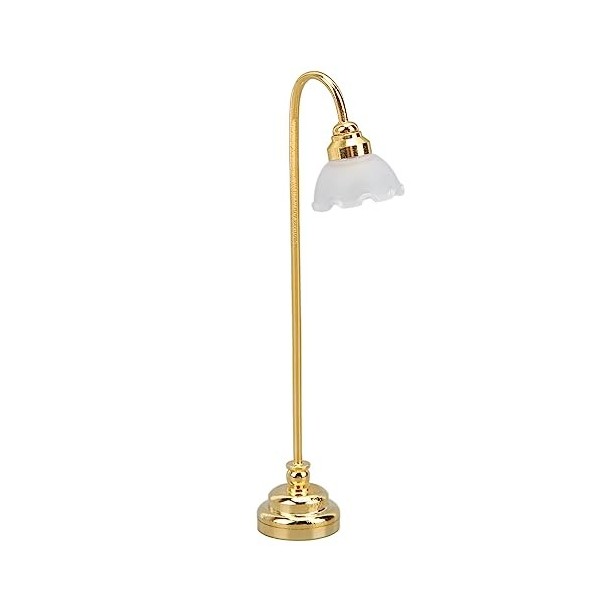 Lampadaire Miniature pour Maison de Poupée à Léchelle 1/12, Joli Motif de Fleurs Dorées, Parfait pour la Décoration de Maiso