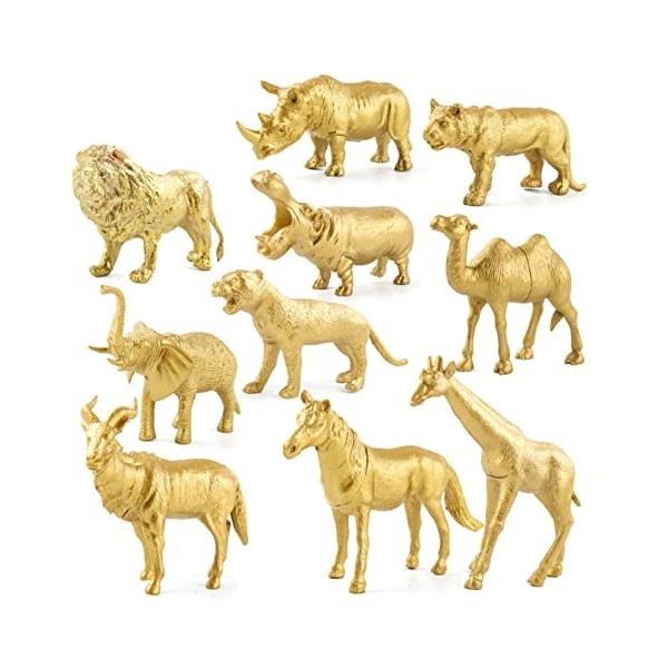 Cyhamse Animaux de Safari Figurines Jouets | Figurines dorées de Petits Animaux de Zoo,Assortiment de Figurines Miniatures d